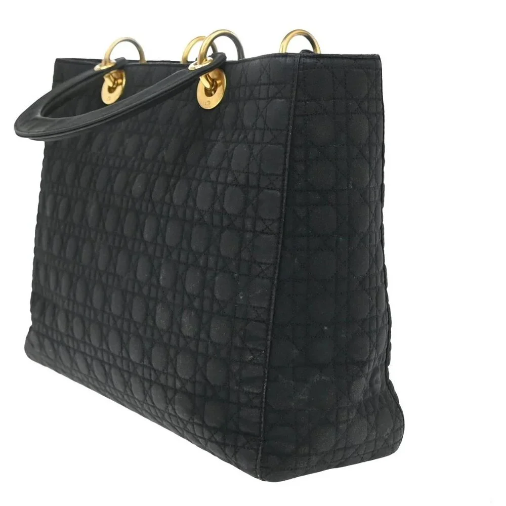 CHRISTIAN DIOR Lady Cannage Tote Hand Bag Nylon Leather Black GHW Italy 84EF789 - Picture 4 of 16